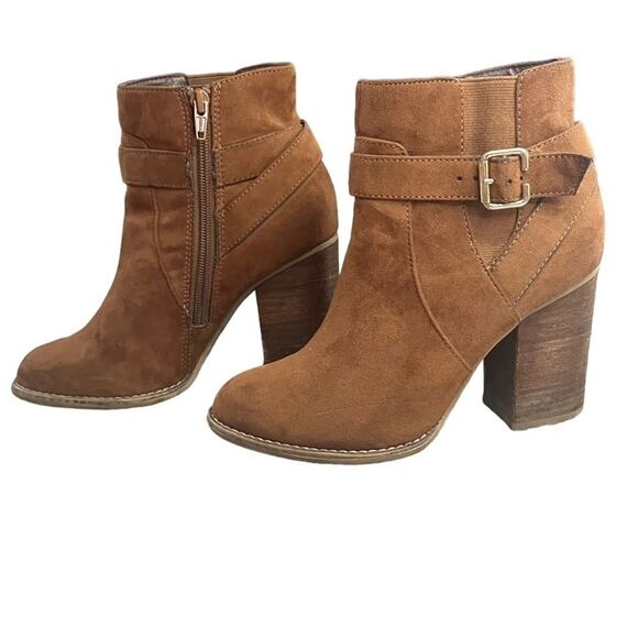 ALDO Womens Size 7 Cognac Brown Ankle Boot With Side Zipper Stacked Heel - Picture 6 of 15